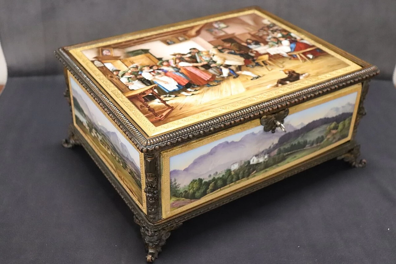 Bronze and hand-painted porcelain jewelry box by KPM, 19th century 2