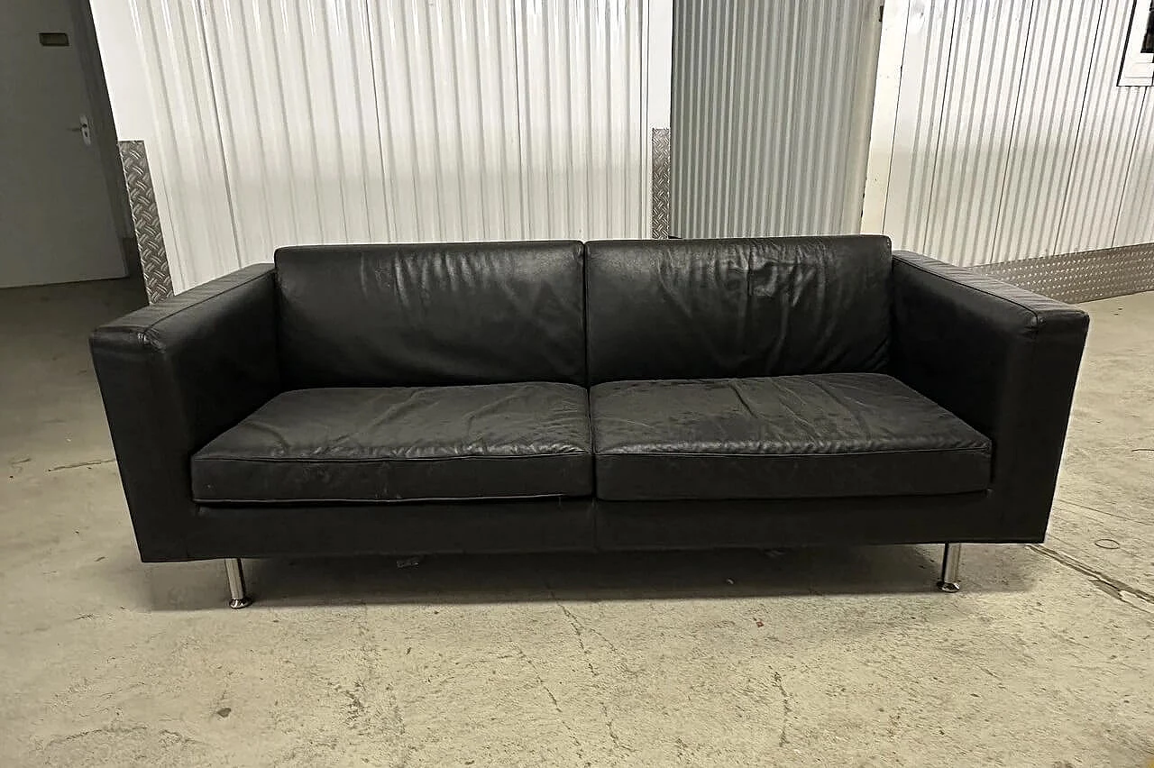 Divano Copenhagen One in pelle nera e alluminio di Minotti 1