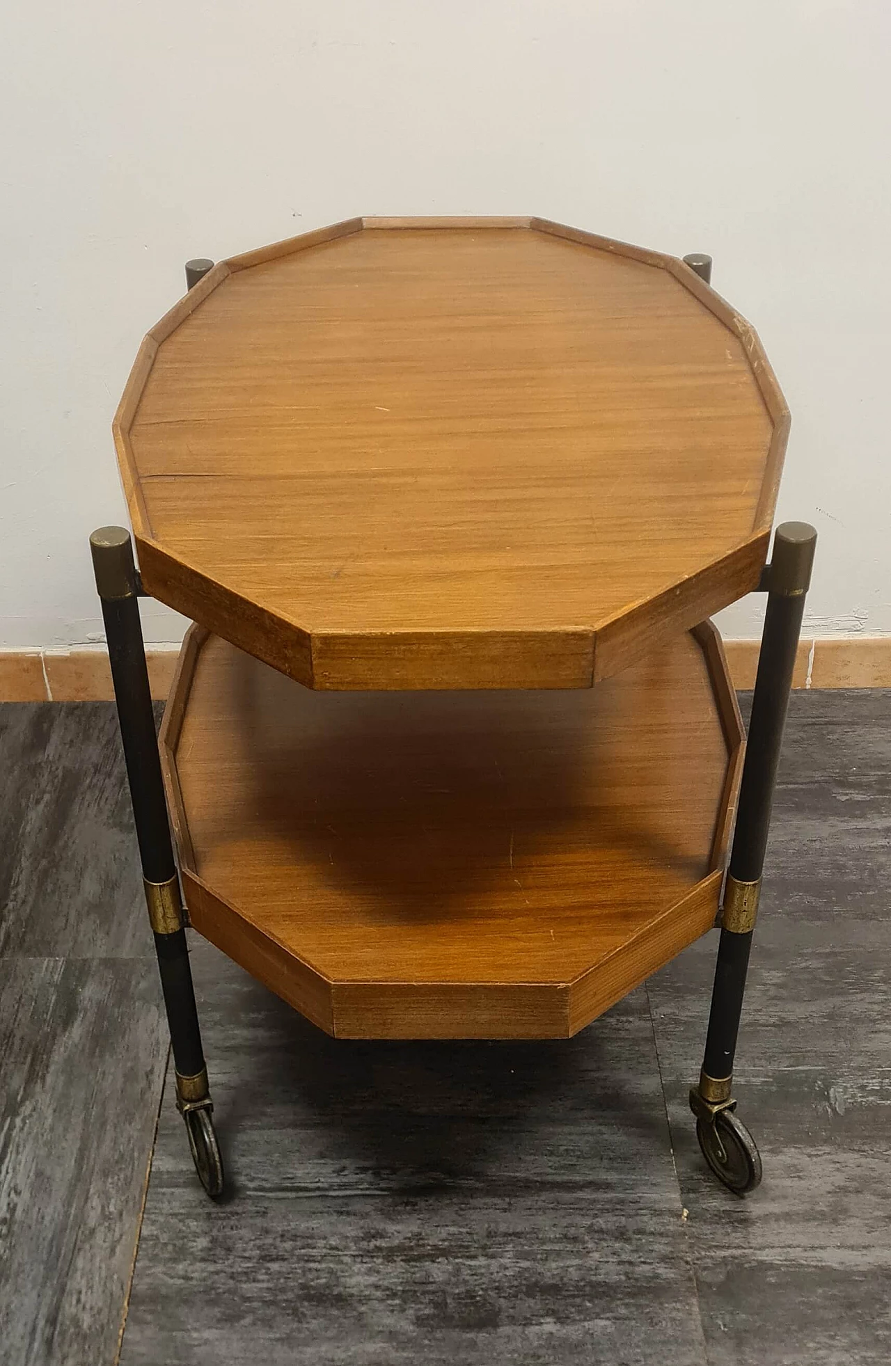 Teak and brass divisible bar cart, 1950s 5