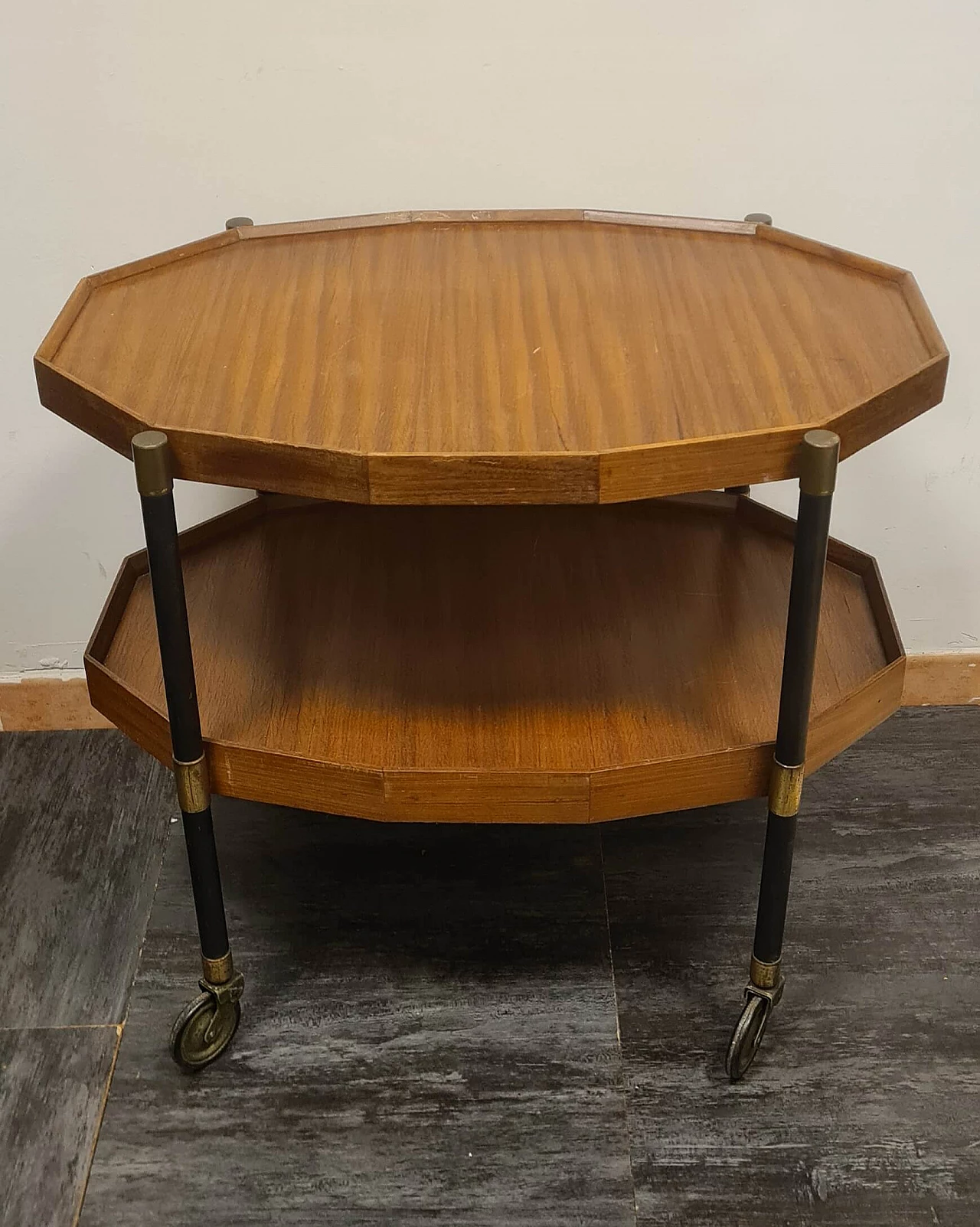 Carrello bar divisibile in teak e ottone, anni '50 6