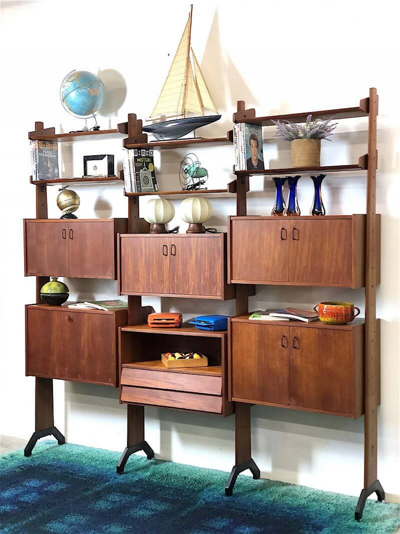 3-bay wooden bookcase by Vittorio Dassi, 1960s 2