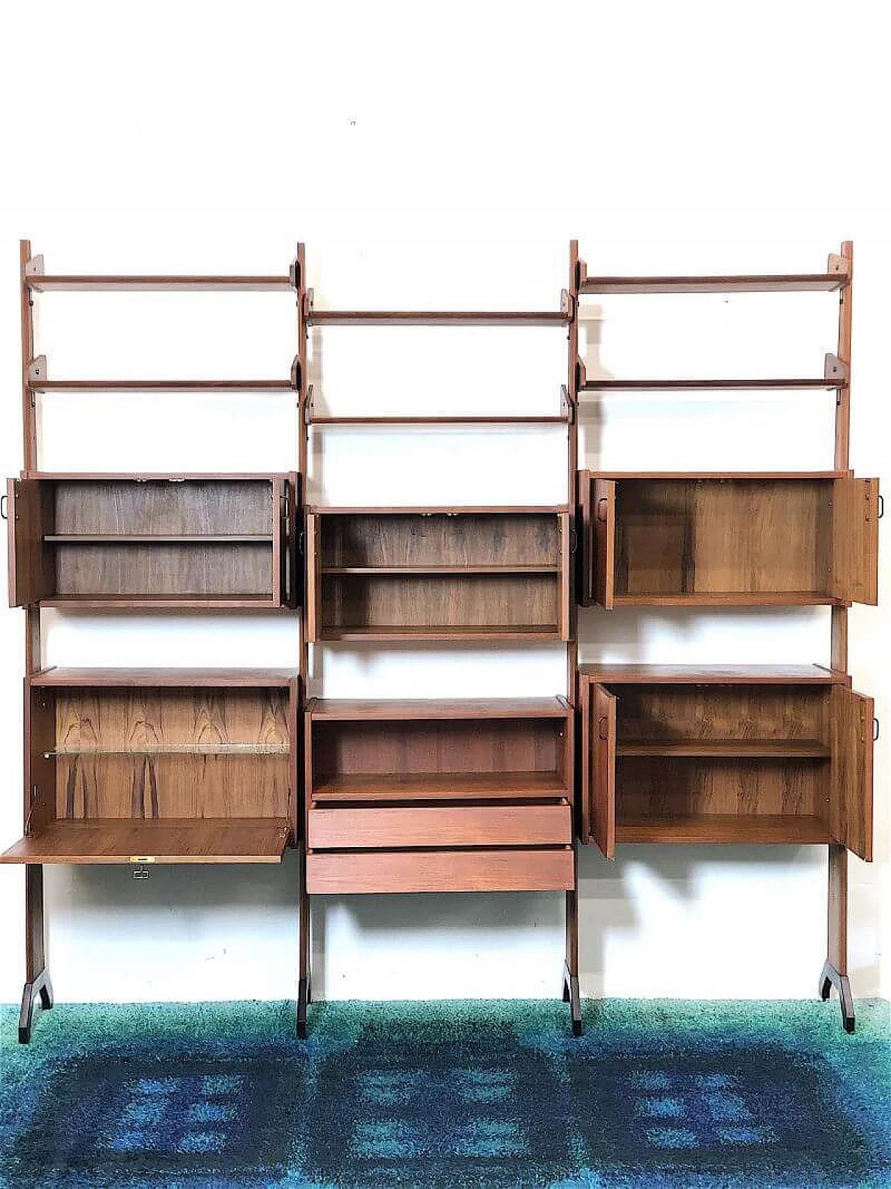 3-bay wooden bookcase by Vittorio Dassi, 1960s 5