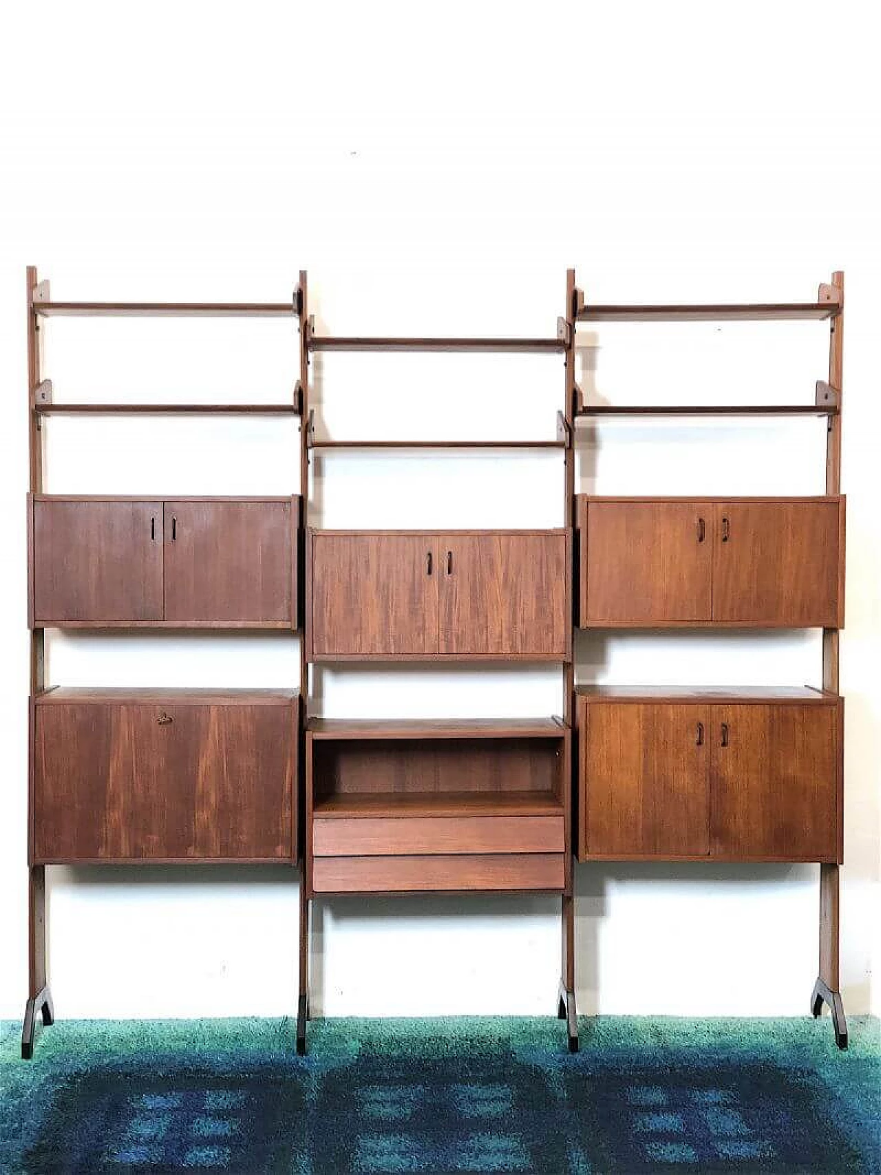 3-bay wooden bookcase by Vittorio Dassi, 1960s 6