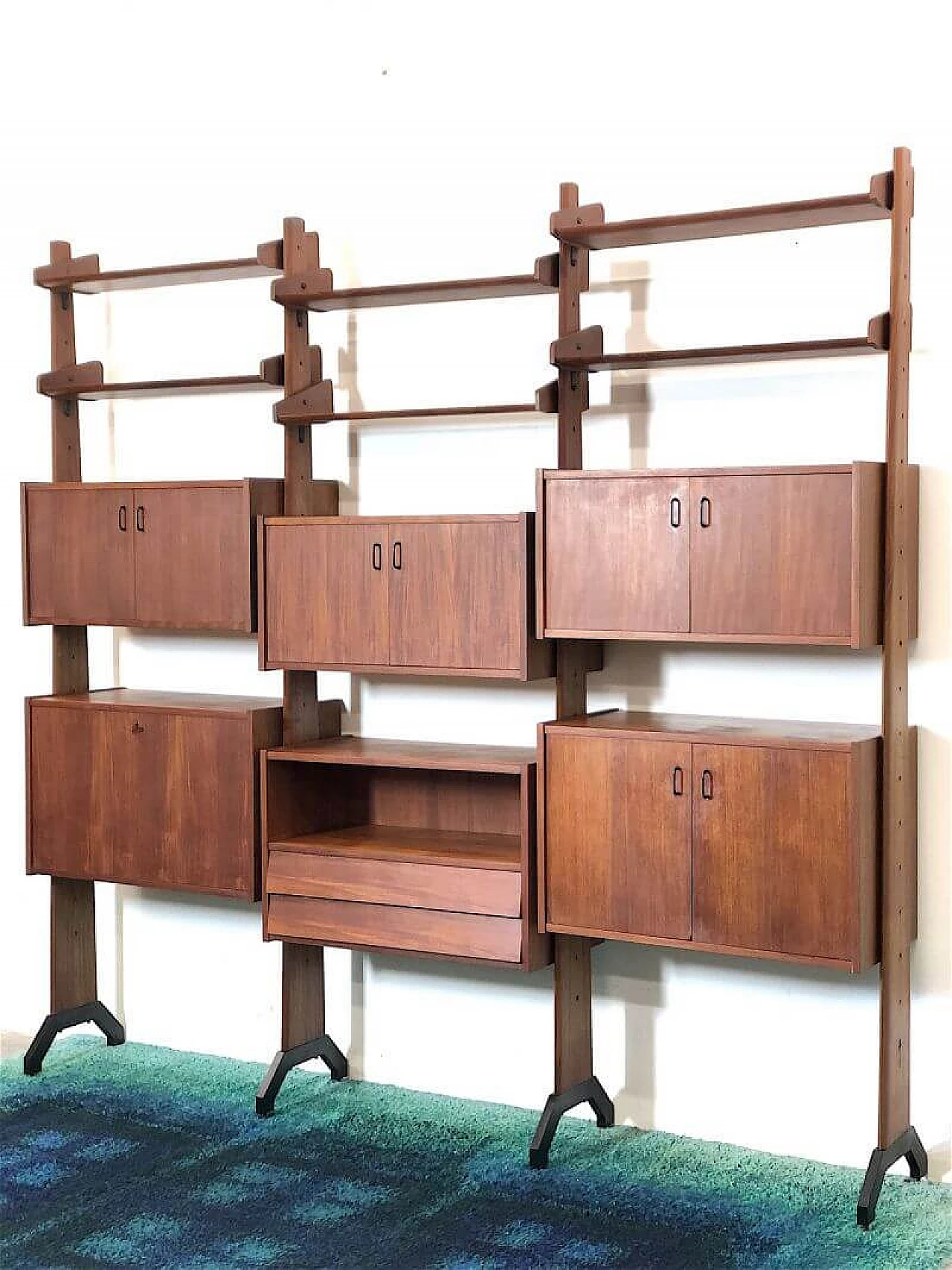 3-bay wooden bookcase by Vittorio Dassi, 1960s 7