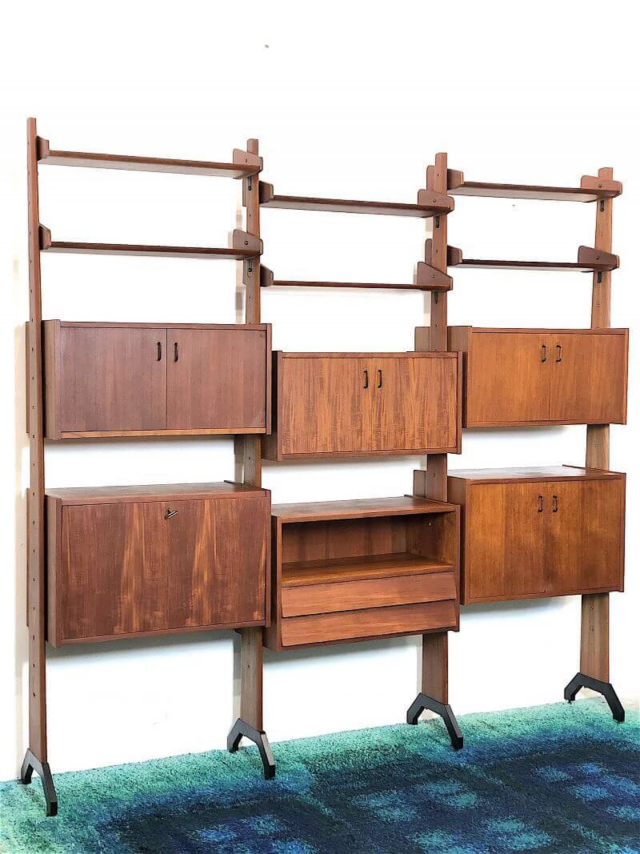 3-bay wooden bookcase by Vittorio Dassi, 1960s 8