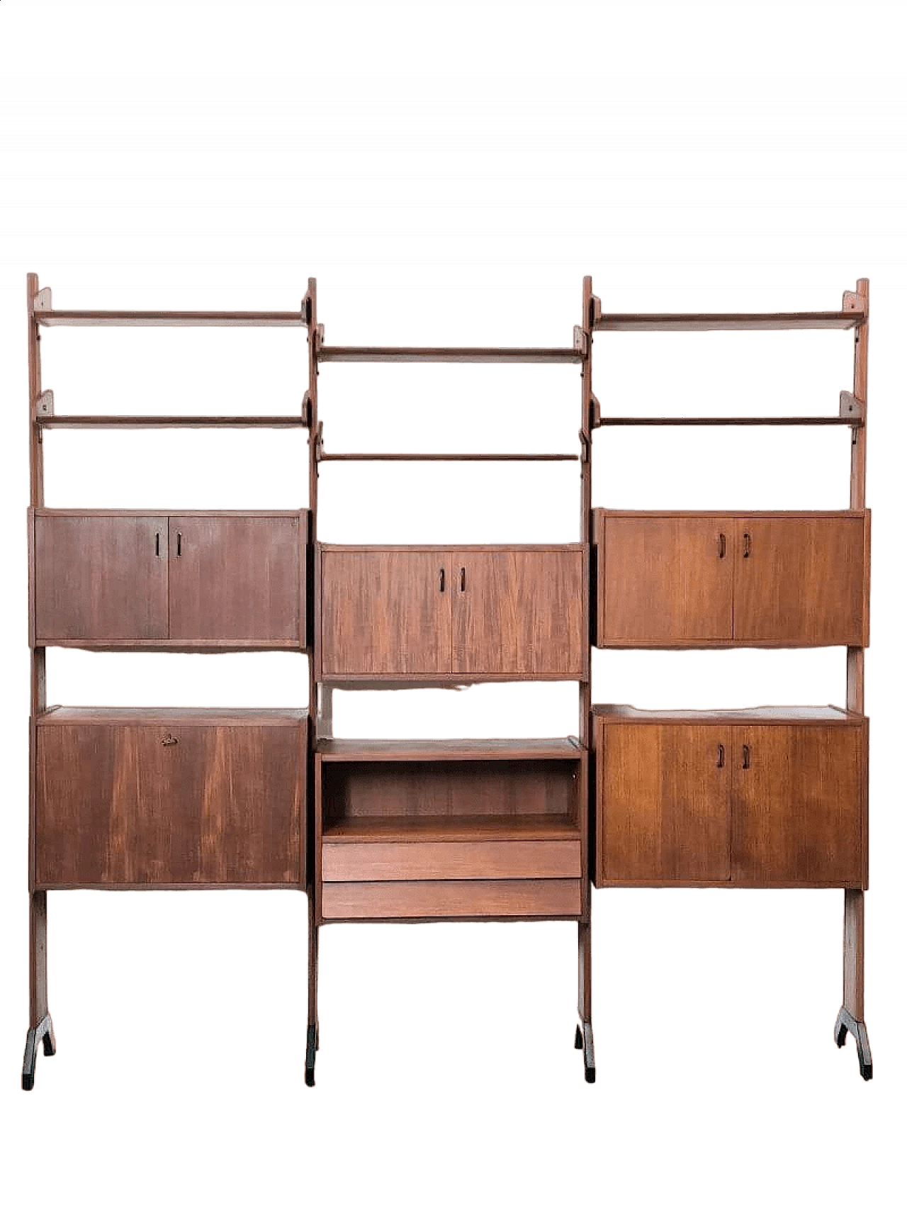3-bay wooden bookcase by Vittorio Dassi, 1960s 17