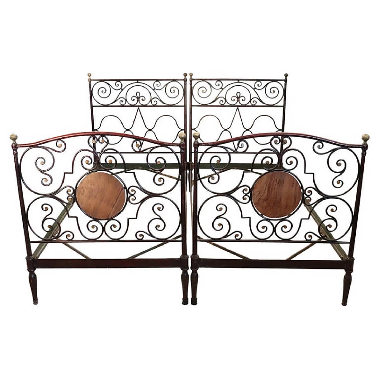 Pair of wrought iron single beds, 19th century 1