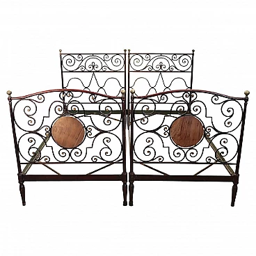 Pair of wrought iron single beds, 19th century