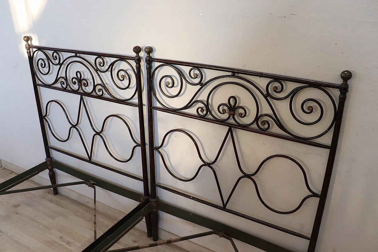 Pair of wrought iron single beds, 19th century 5