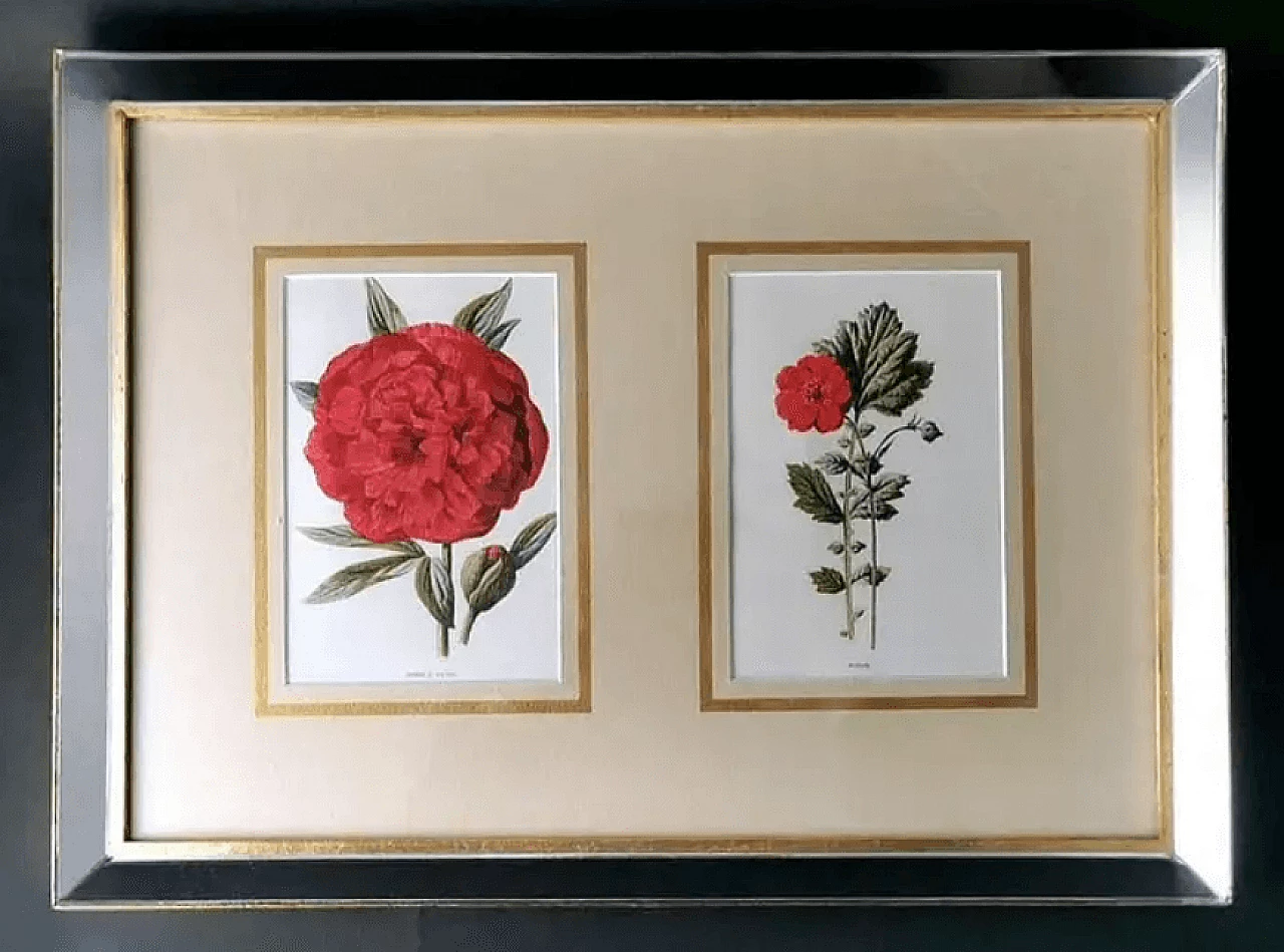 Mirror frame with English chromolithographic prints with flowers, early 20th century 2