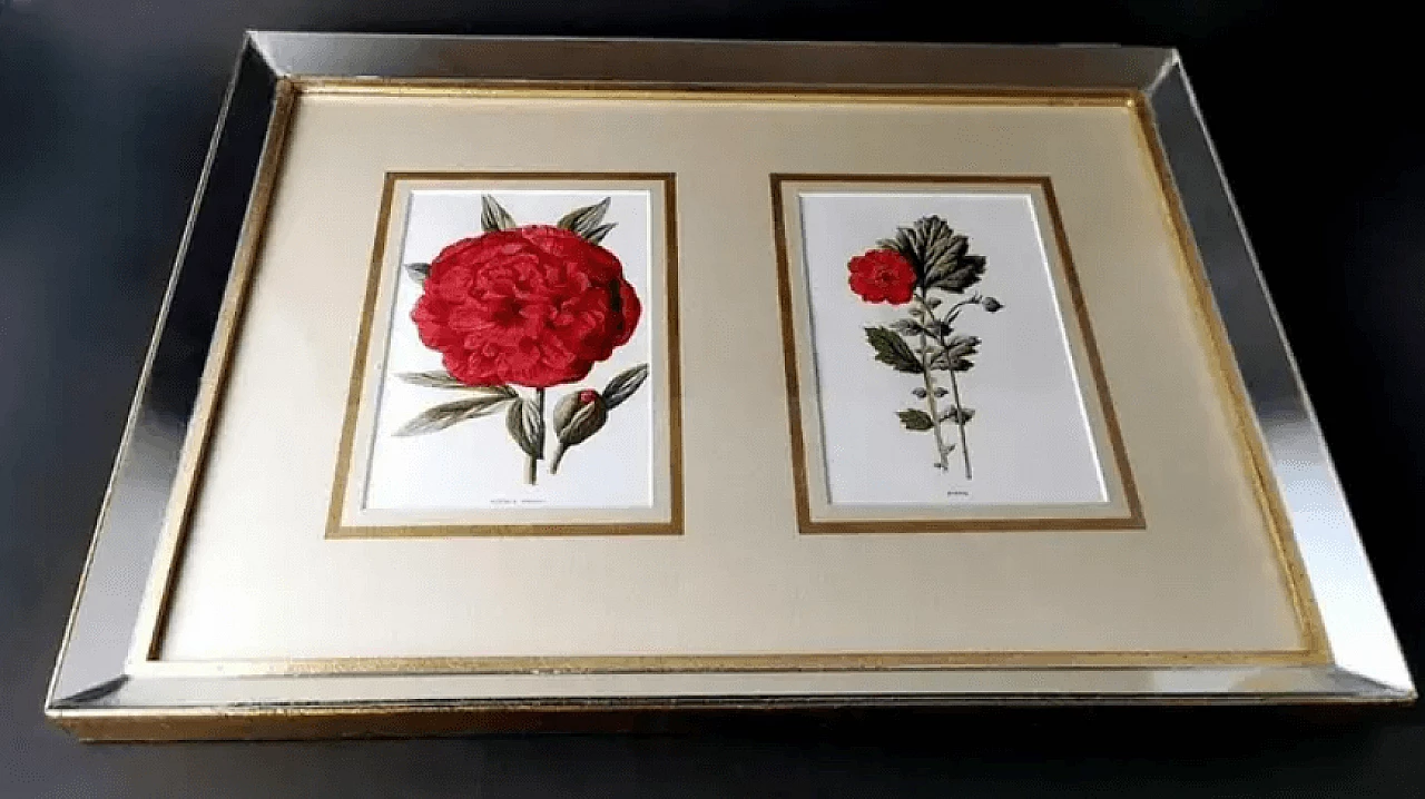 Mirror frame with English chromolithographic prints with flowers, early 20th century 3