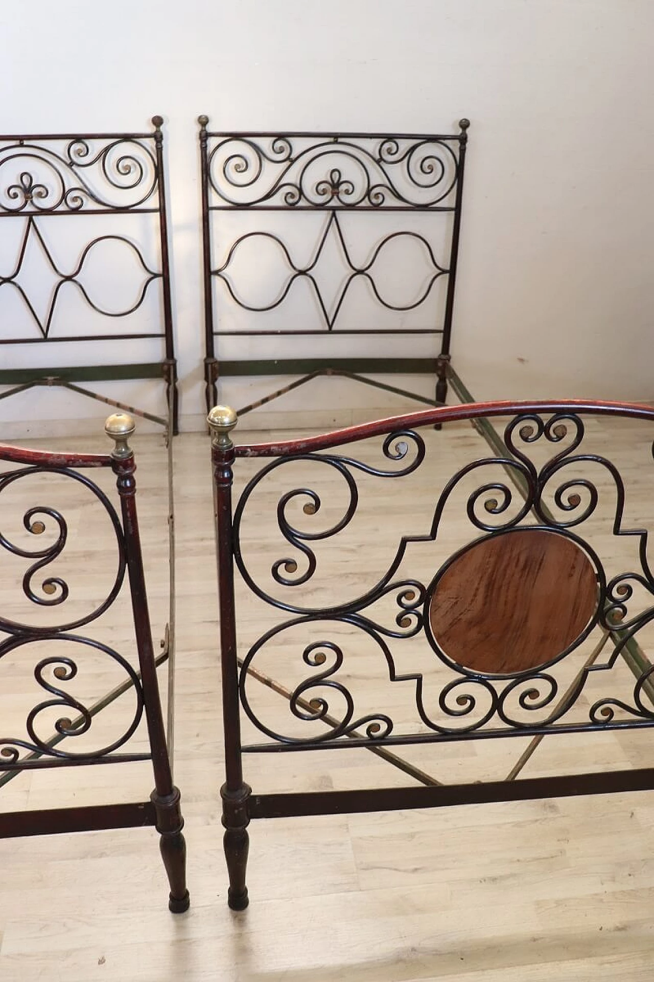 Pair of wrought iron single beds, 19th century 14
