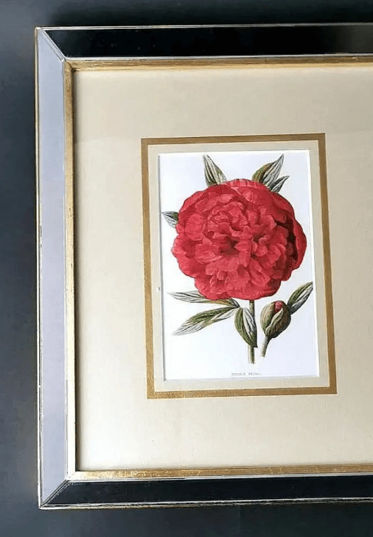 Mirror frame with English chromolithographic prints with flowers, early 20th century 10