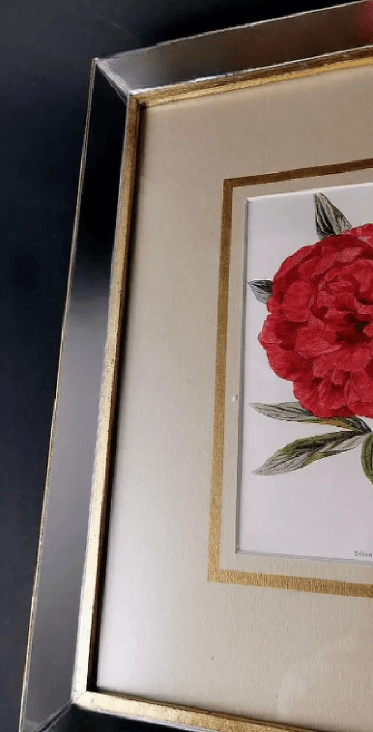 Cornice a specchio con stampe cromolitografiche inglesi con fiori, inizio '900 12