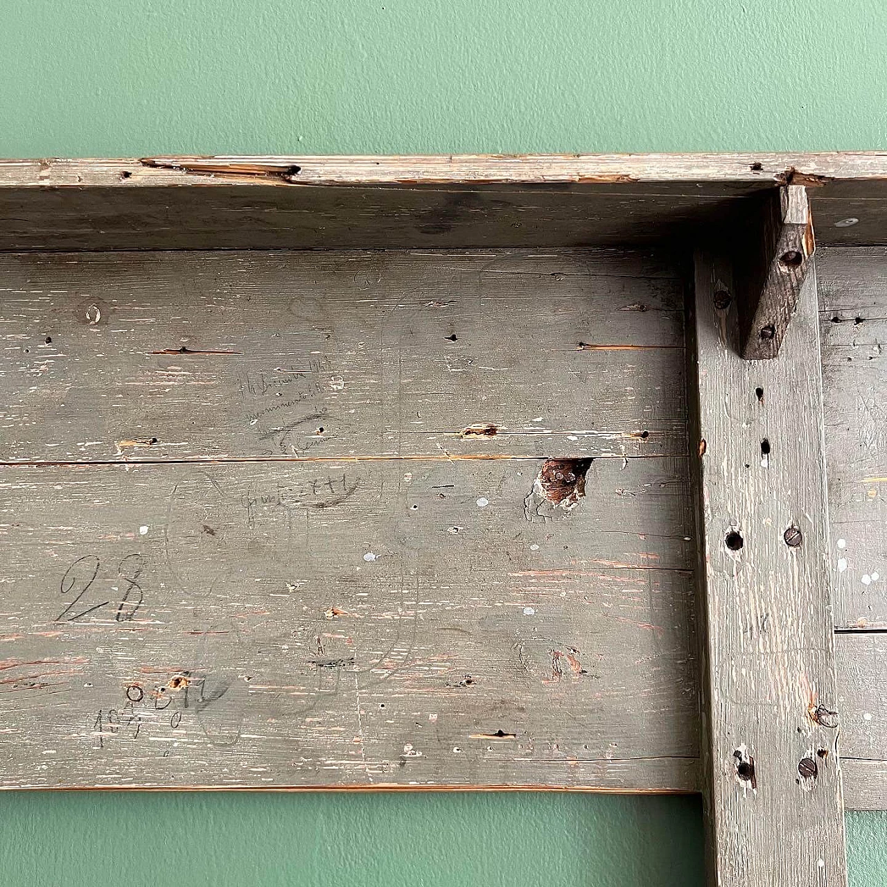 Industrial wall-mounted wooden bookcase, 1930s 6