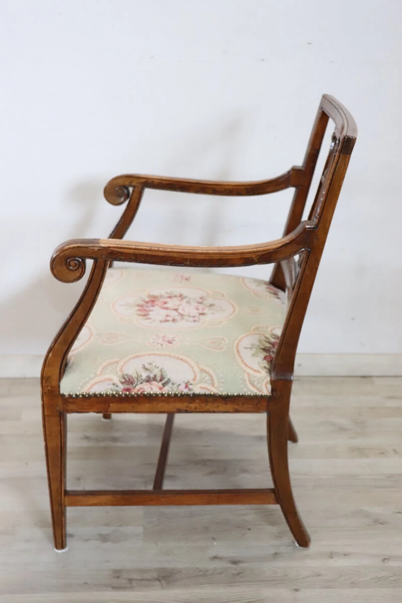Louis XVI solid walnut armchair with carved lyre back, 18th century 6