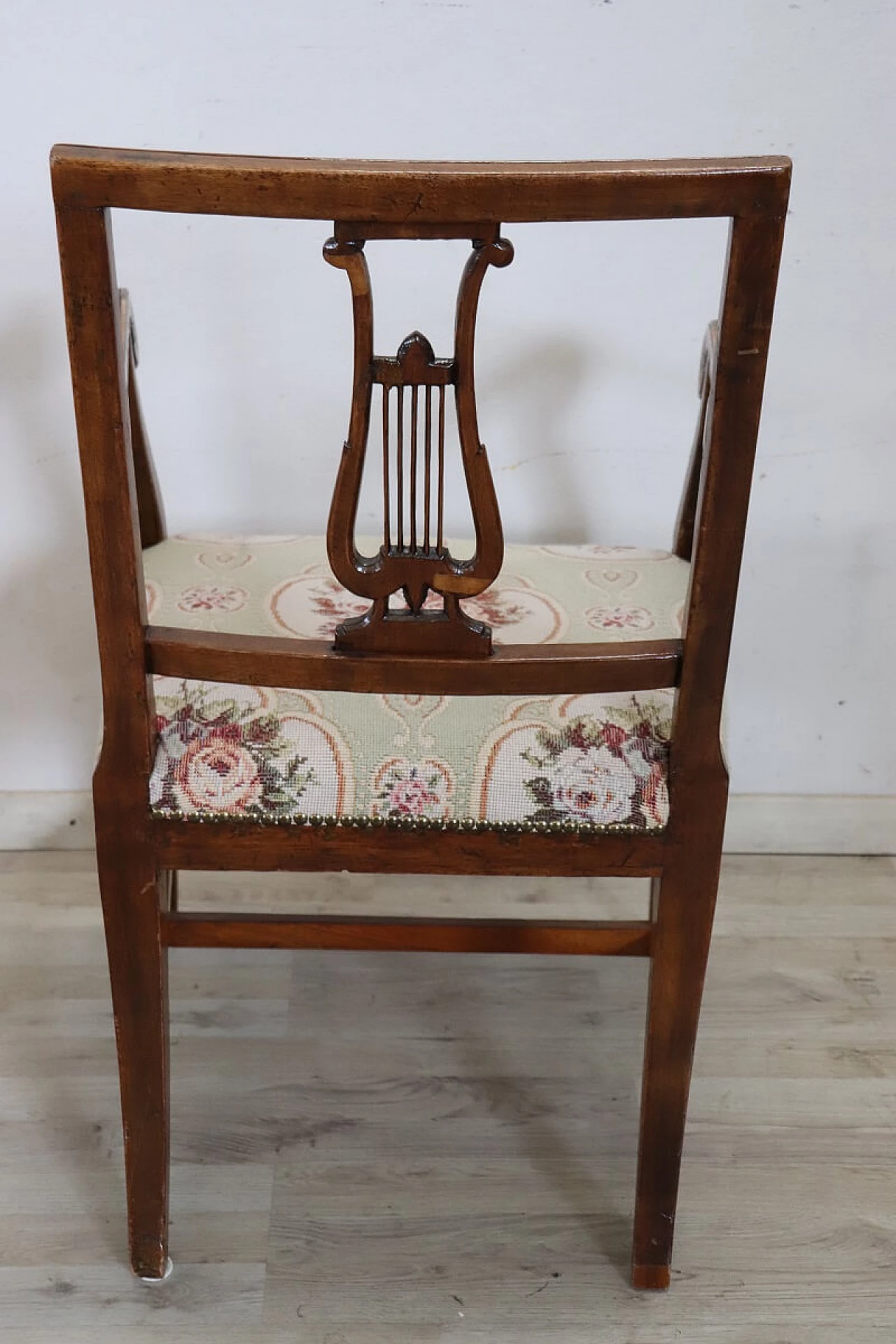 Louis XVI solid walnut armchair with carved lyre back, 18th century 7
