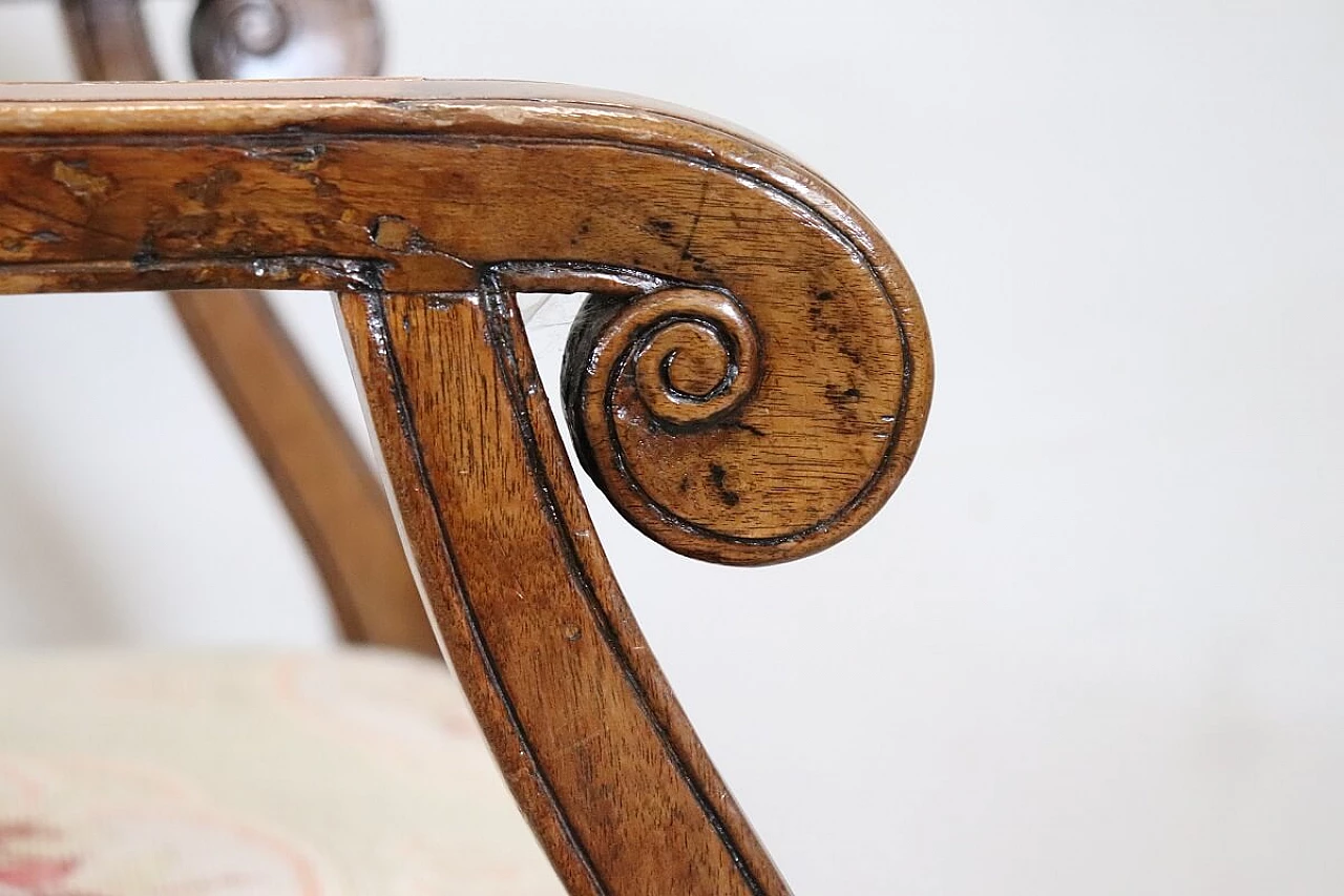 Louis XVI solid walnut armchair with carved lyre back, 18th century 9