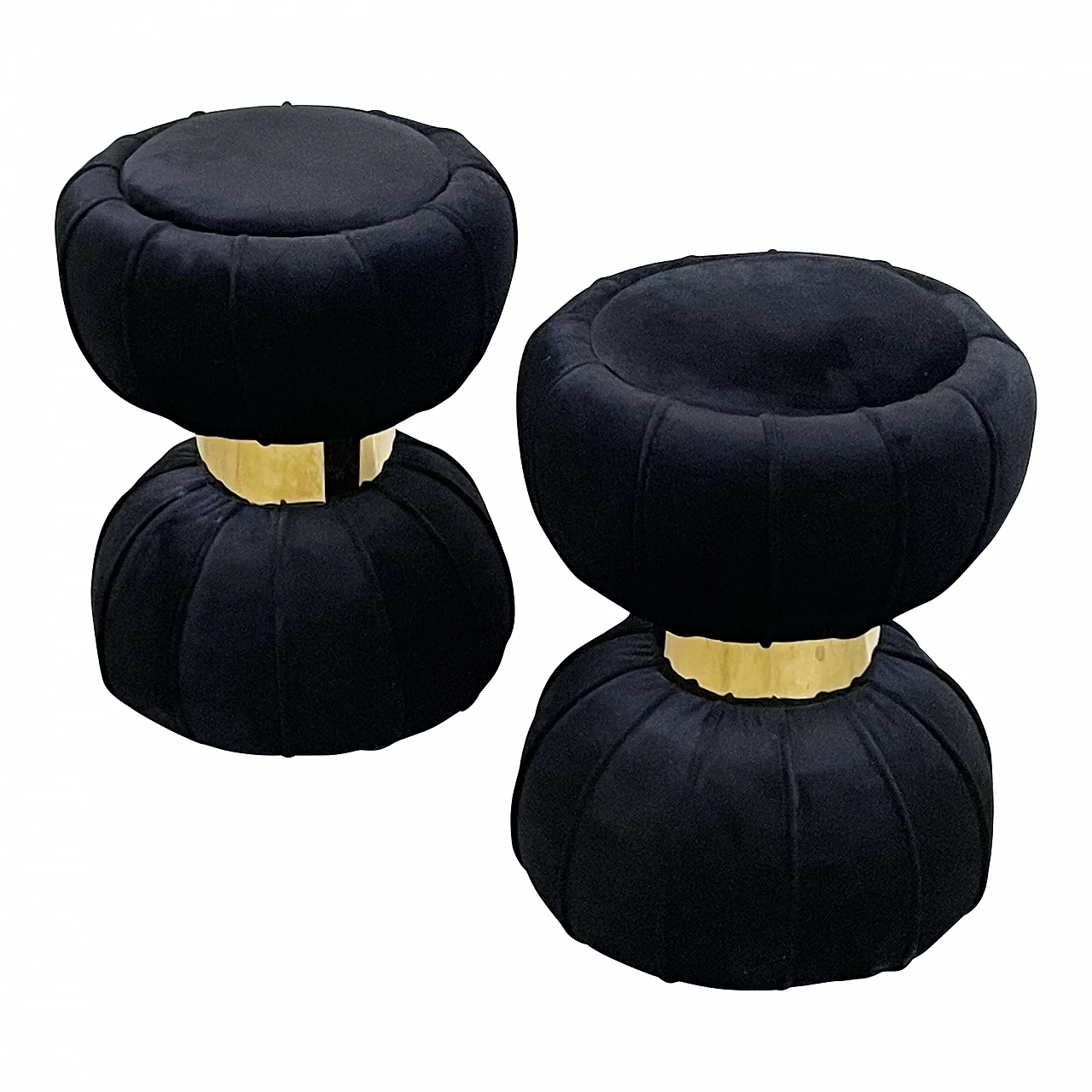 Coppia di pouf a clessidra in velluto nero, anni '90 3
