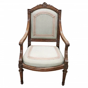 Louis XVI solid walnut armchair with upholstered seat and back, 18th century
