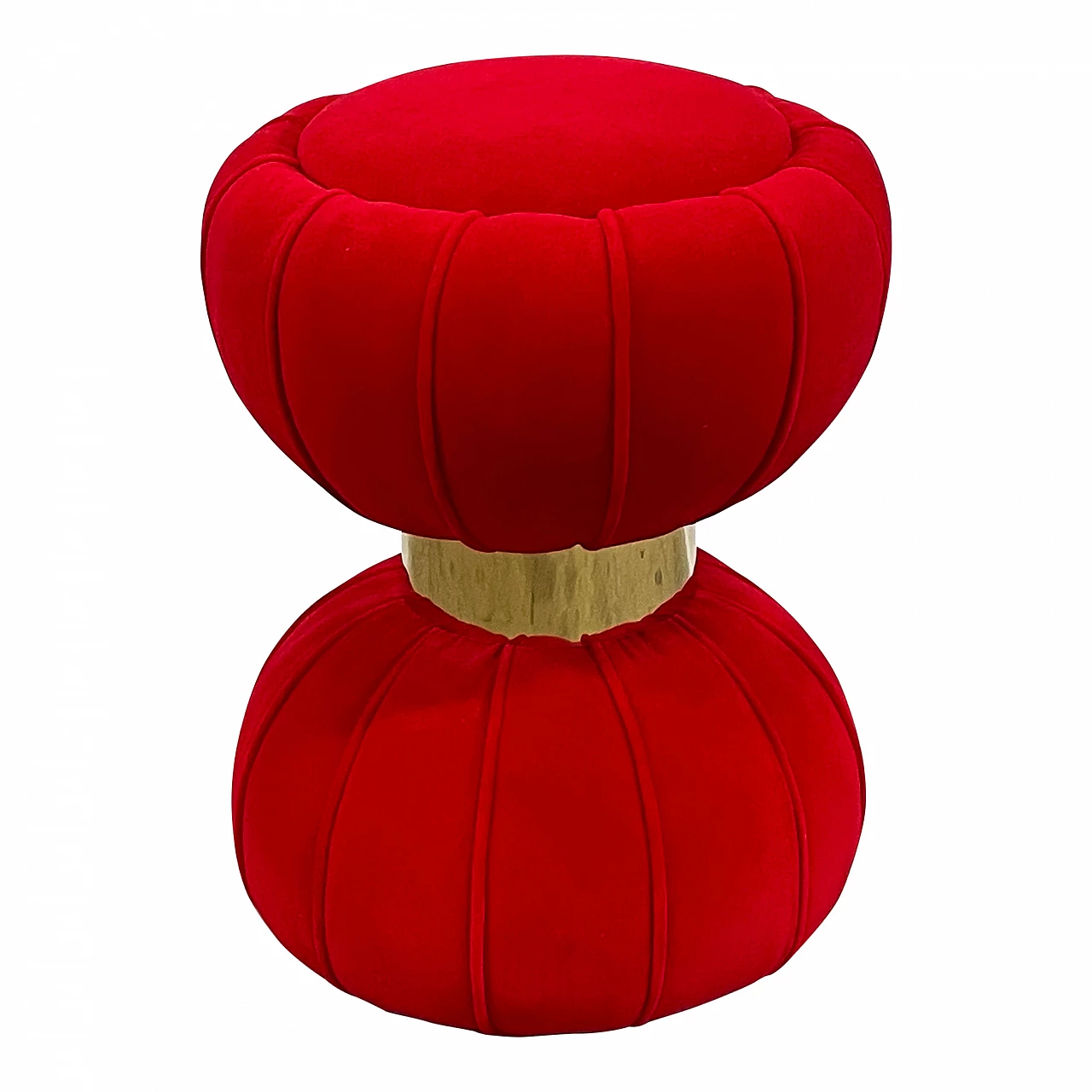 Coppia di pouf tondi a clessidra in velluto rosso, anni '90 4