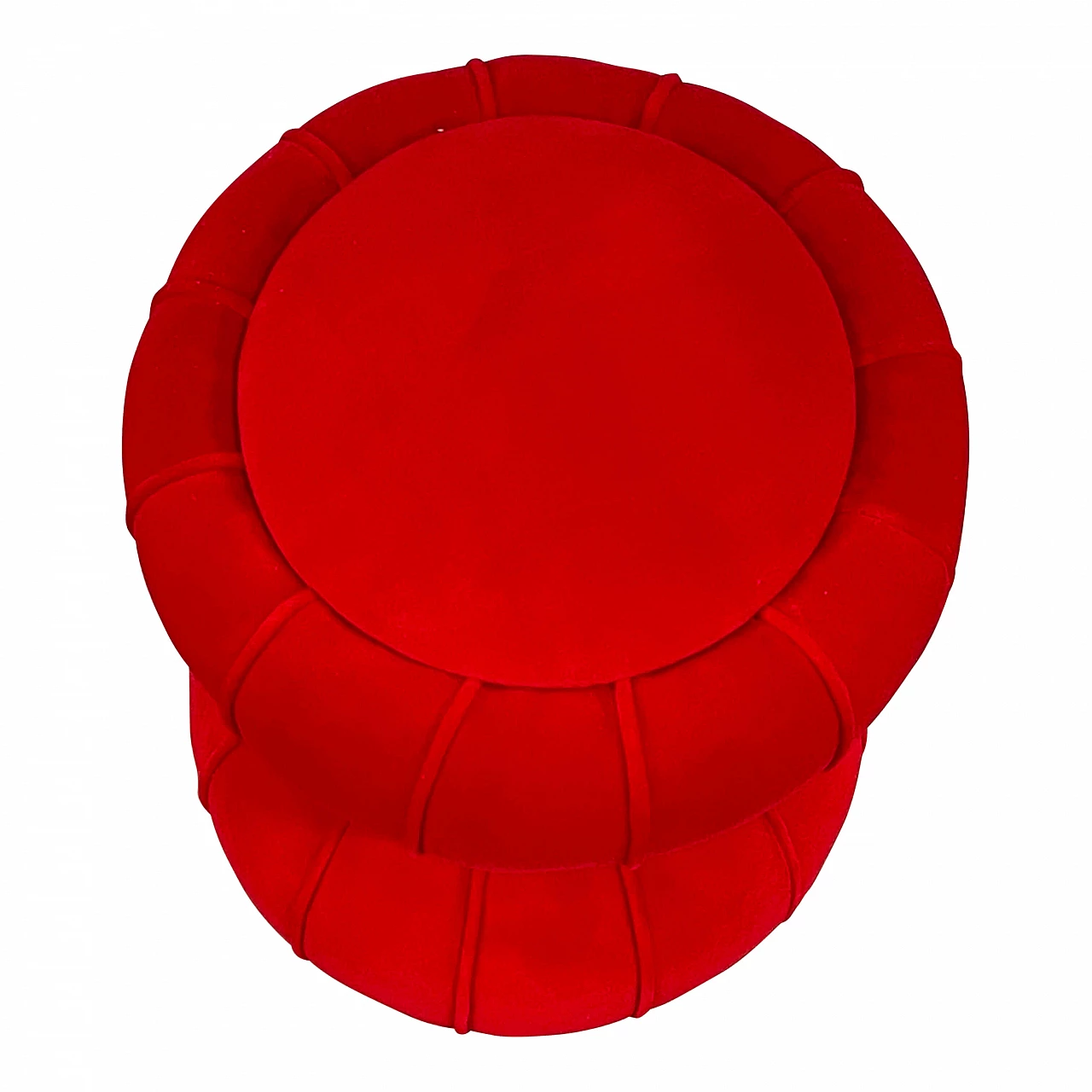 Coppia di pouf tondi a clessidra in velluto rosso, anni '90 6