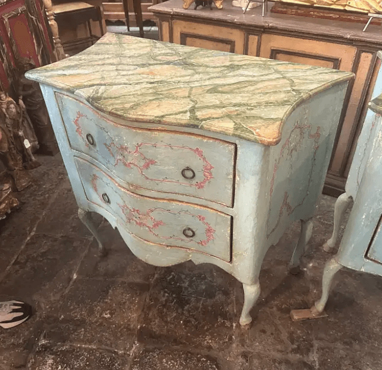 Coppia di cassettiere in stile Luigi XV in legno laccato, fine '800 6