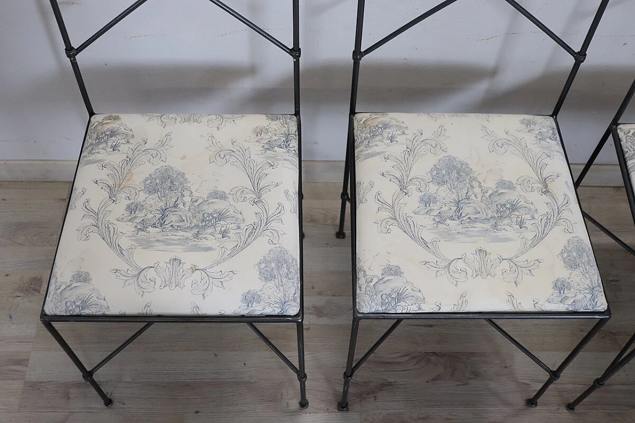 4 Black lacquered iron chairs with upholstered seat, 1980s 6