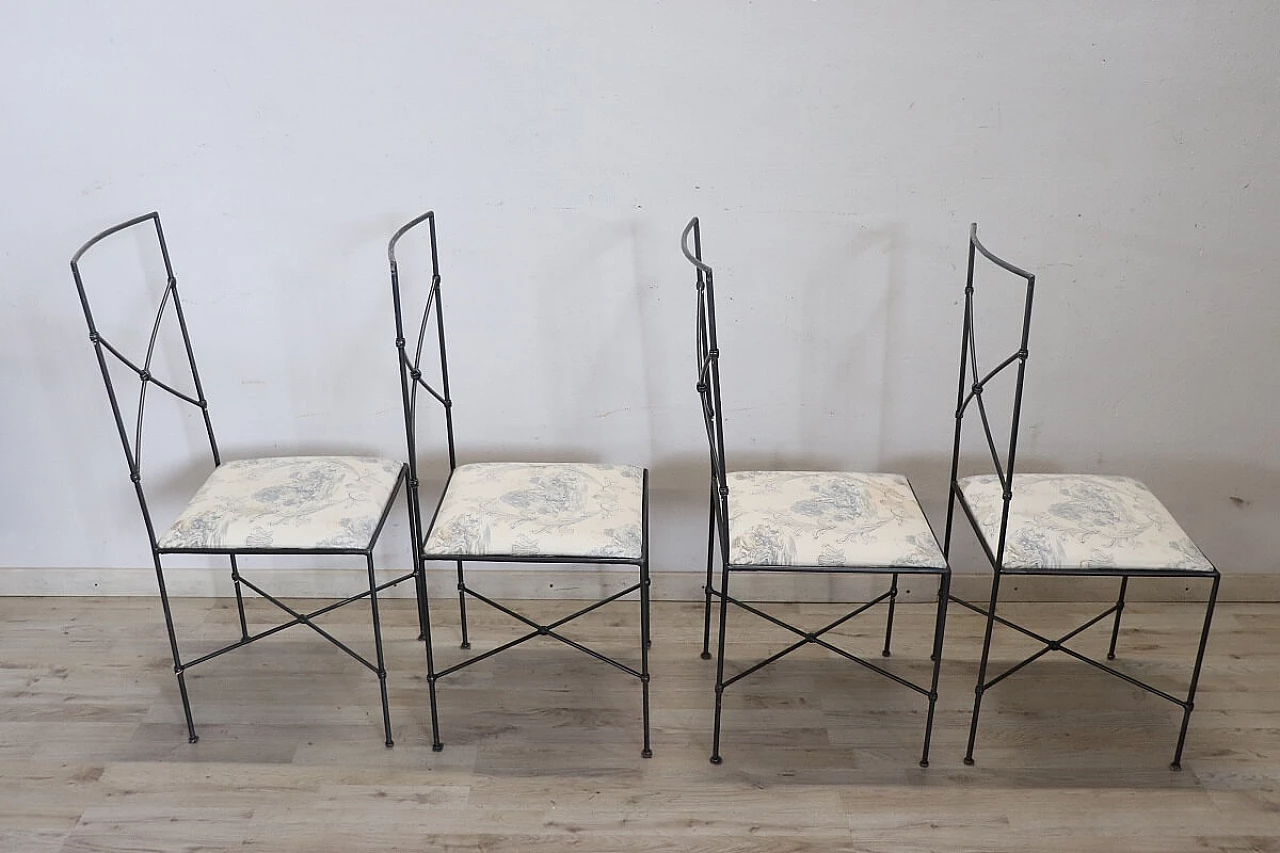 4 Black lacquered iron chairs with upholstered seat, 1980s 8