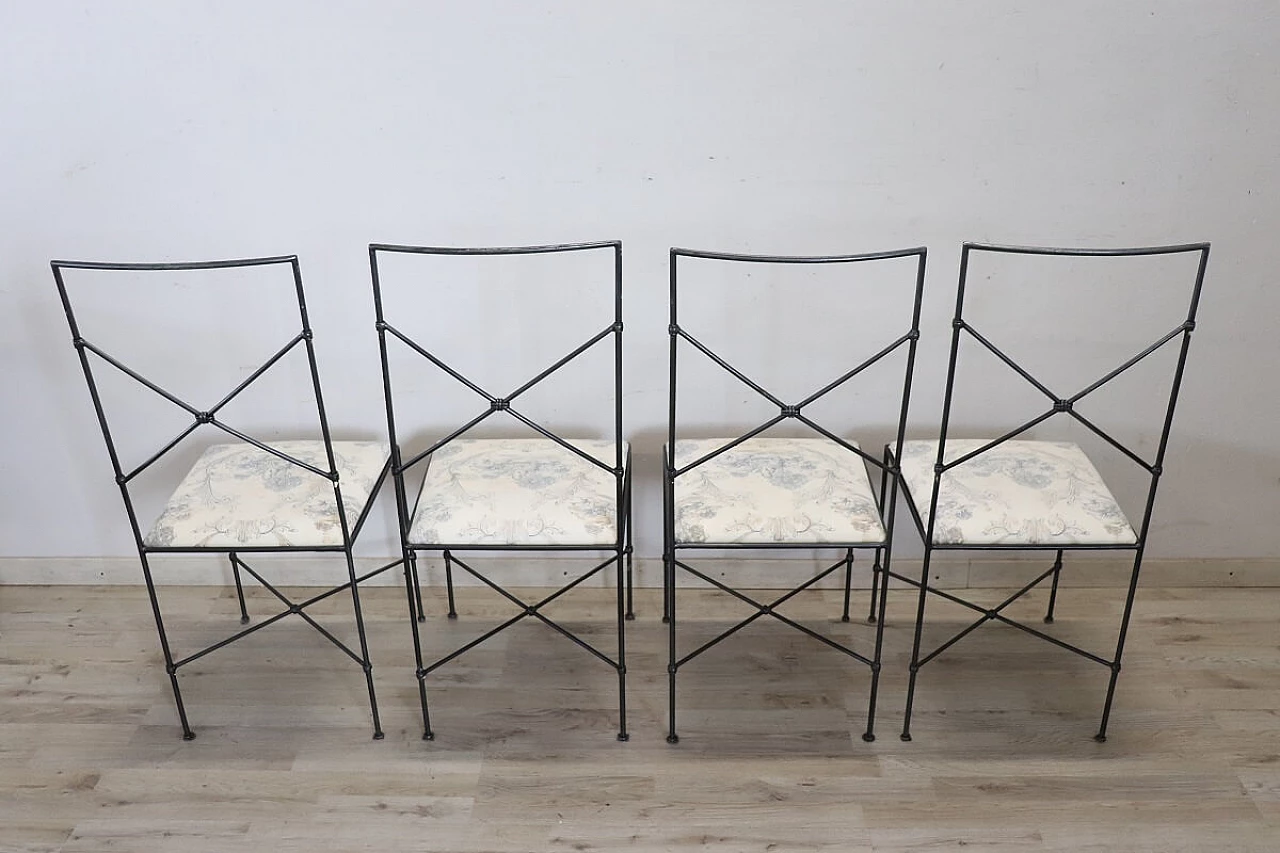 4 Black lacquered iron chairs with upholstered seat, 1980s 9