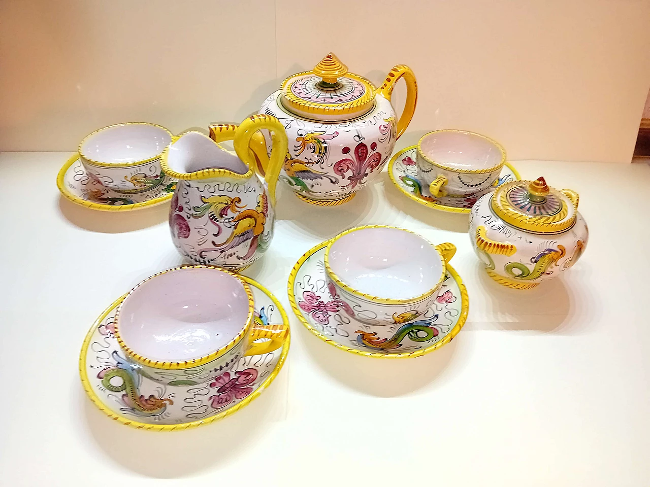 Tuscan majolica tea service for Macy's, 1950s 1