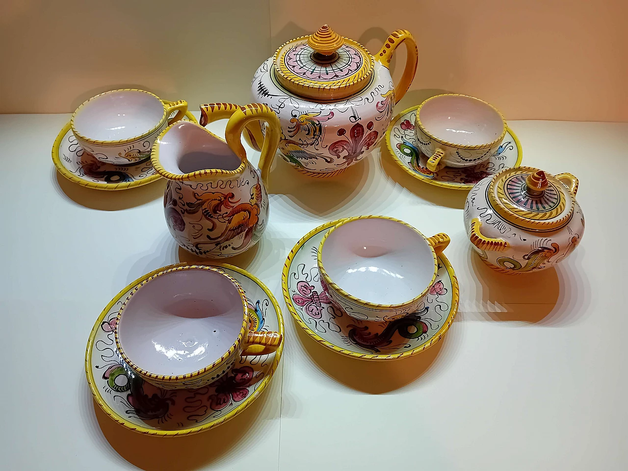 Tuscan majolica tea service for Macy's, 1950s 2