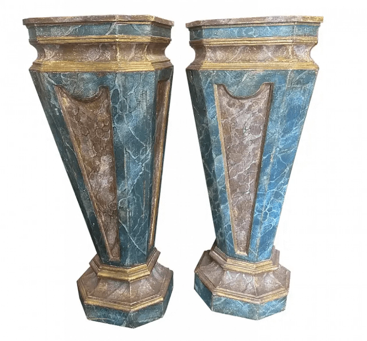 Pair of lacquered wooden columns in Louis XVI style, late 19th century 1