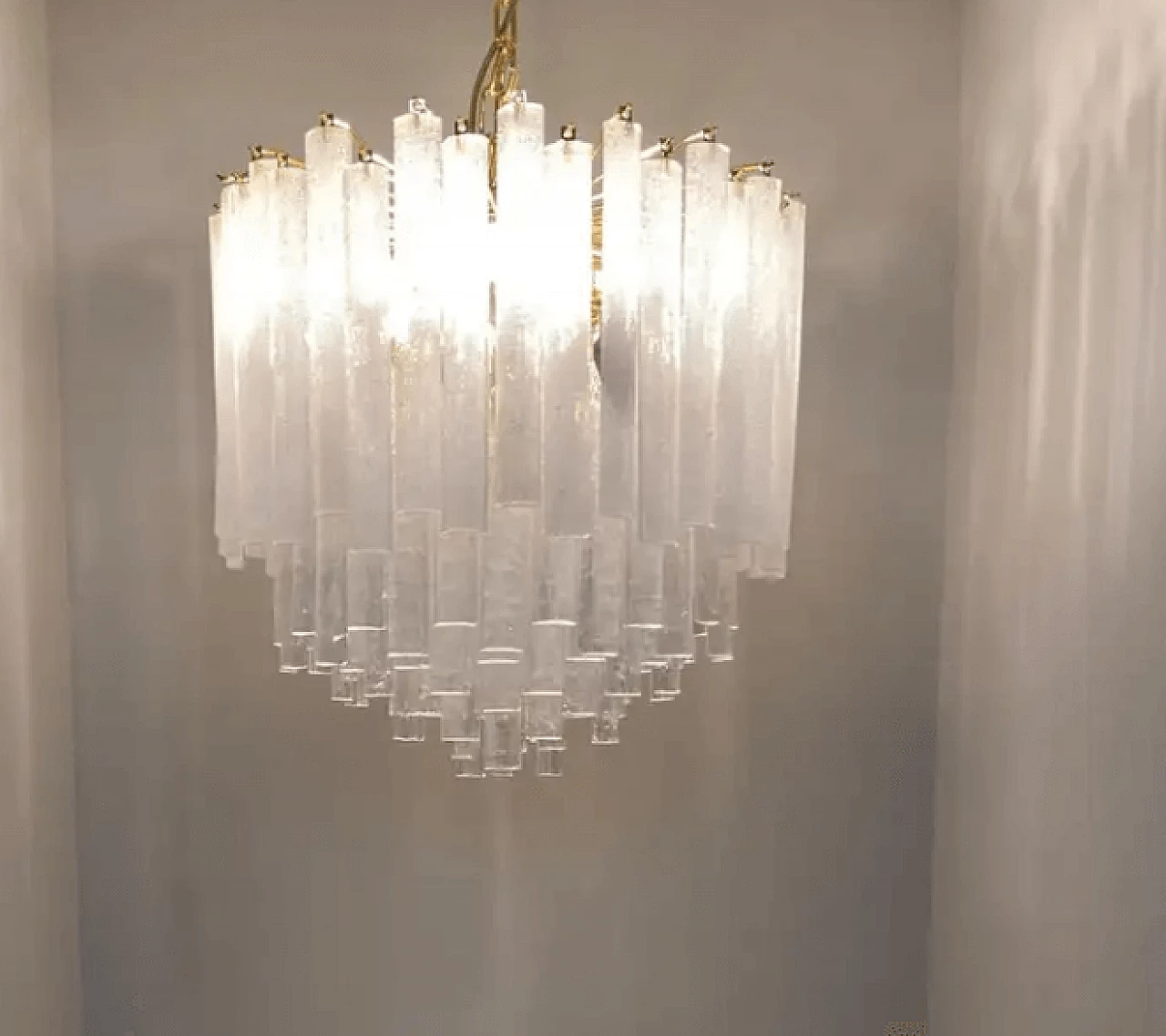 White Murano glass cascade chandelier by Mazzega, 1970s 2