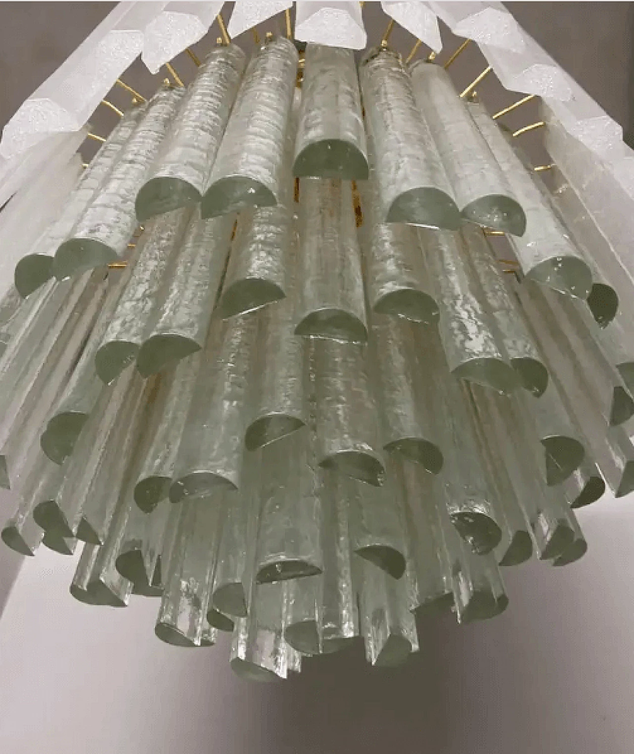 White Murano glass cascade chandelier by Mazzega, 1970s 3