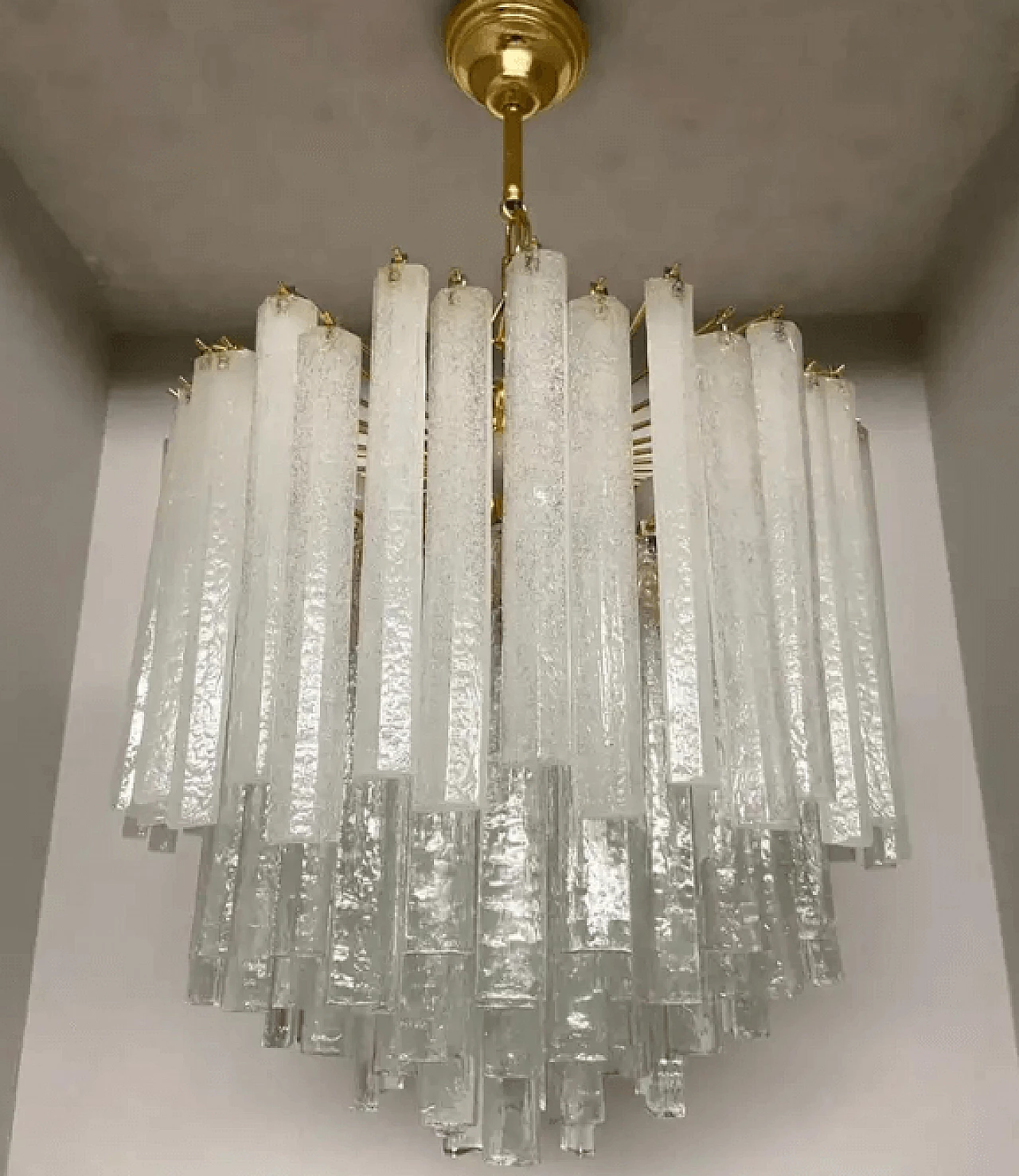 White Murano glass cascade chandelier by Mazzega, 1970s 5