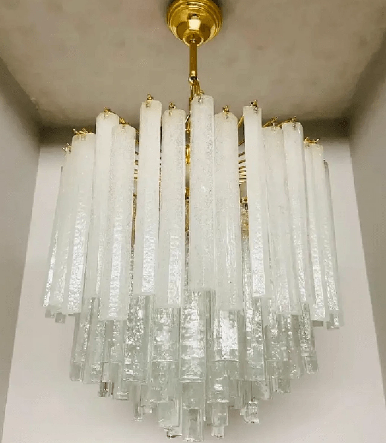 White Murano glass cascade chandelier by Mazzega, 1970s 6
