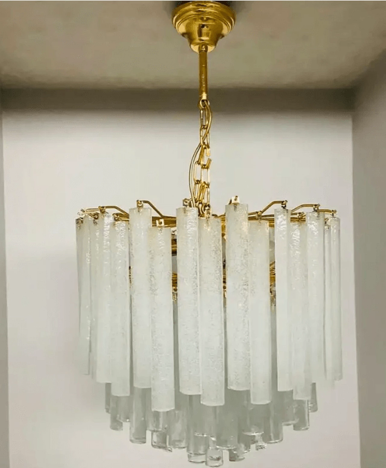 White Murano glass cascade chandelier by Mazzega, 1970s 7