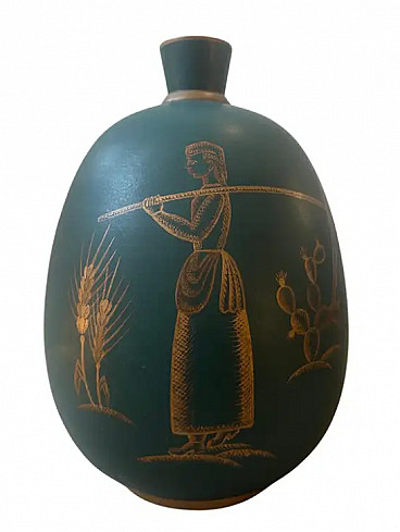 Sicilian vase in green and gold ceramic by Gio Ponti, 1930s