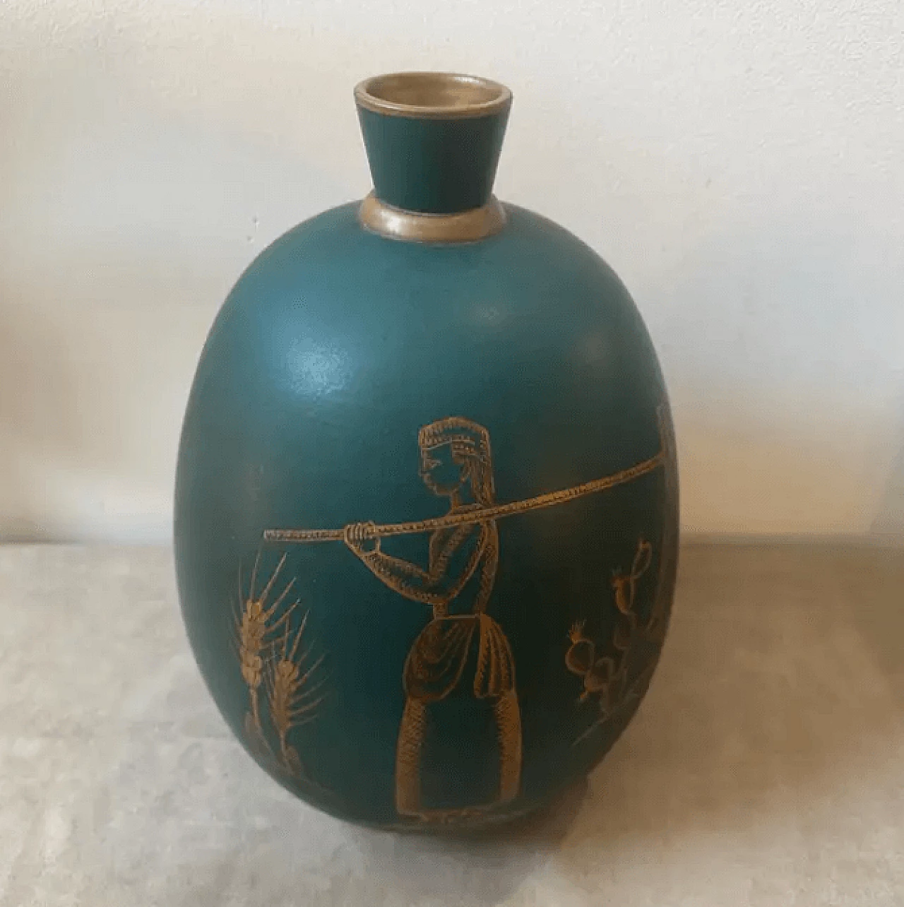 Sicilian vase in green and gold ceramic by Gio Ponti, 1930s 2
