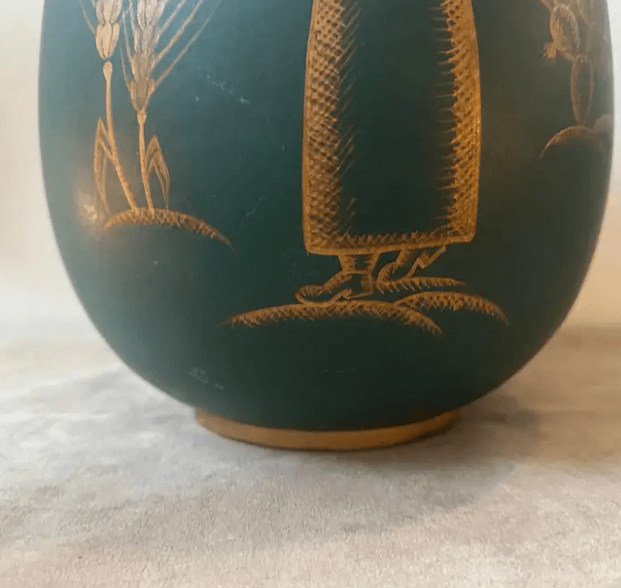 Sicilian vase in green and gold ceramic by Gio Ponti, 1930s 7