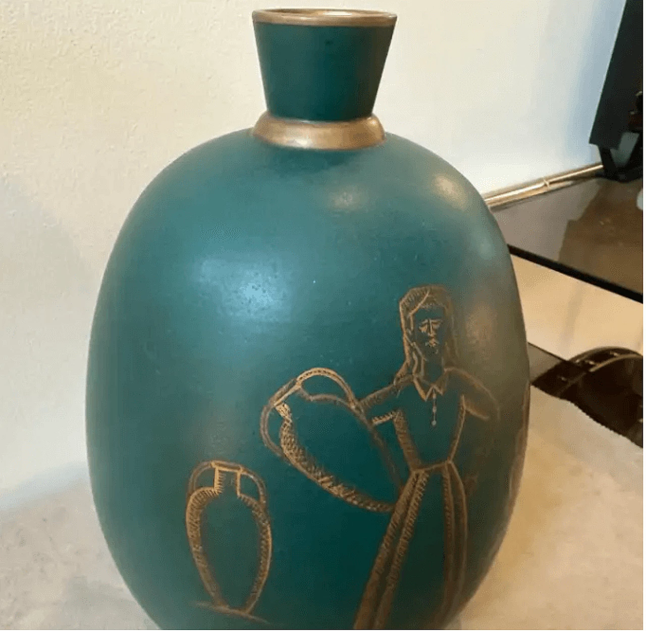 Sicilian vase in green and gold ceramic by Gio Ponti, 1930s 8