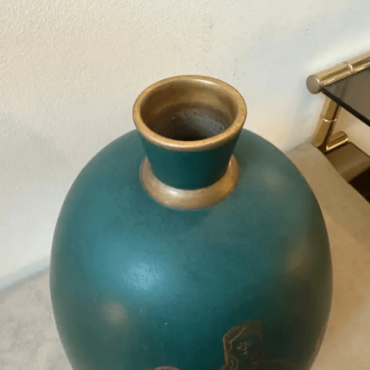 Sicilian vase in green and gold ceramic by Gio Ponti, 1930s 11