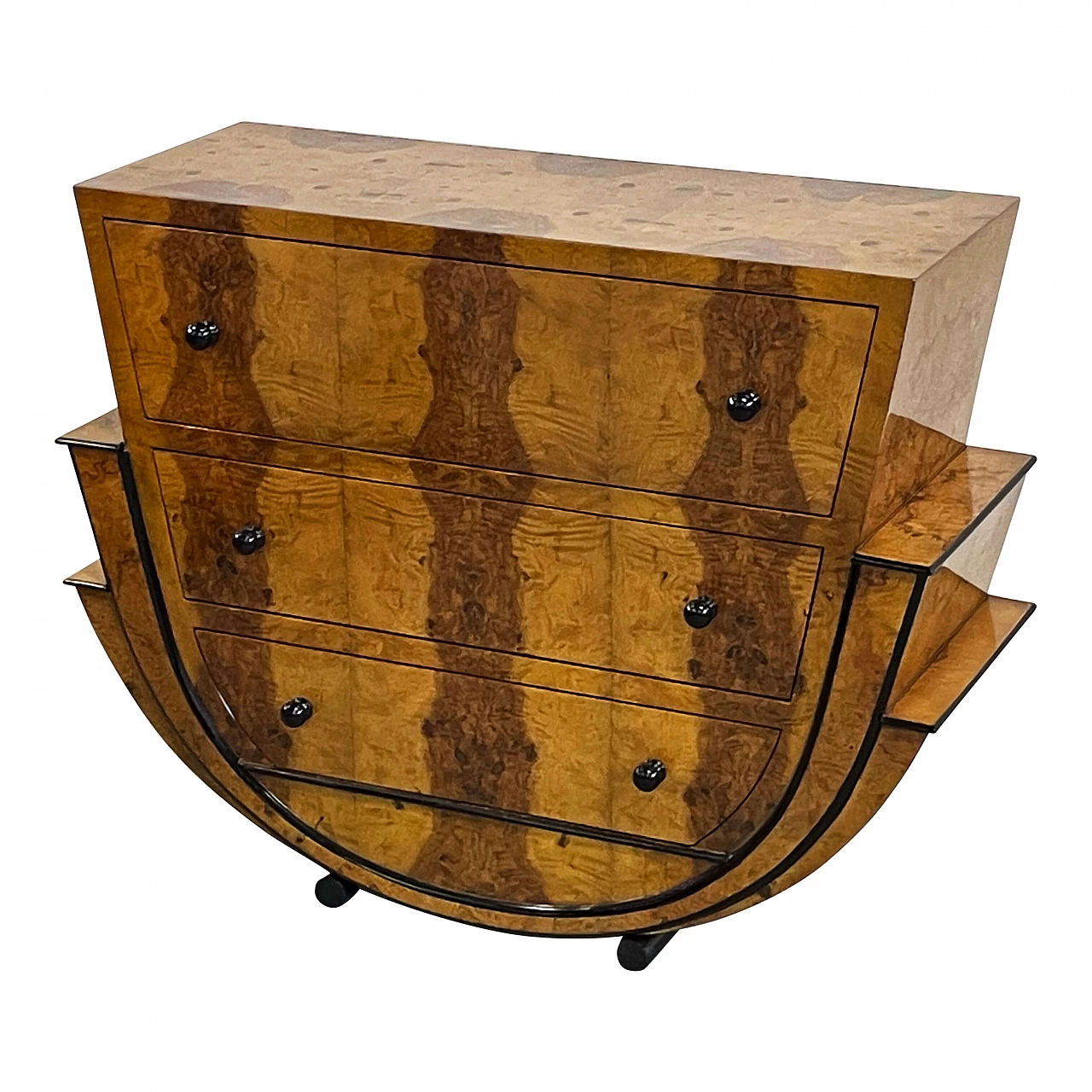 Walnut dresser with three drawers in Art Deco style, 1980s 3