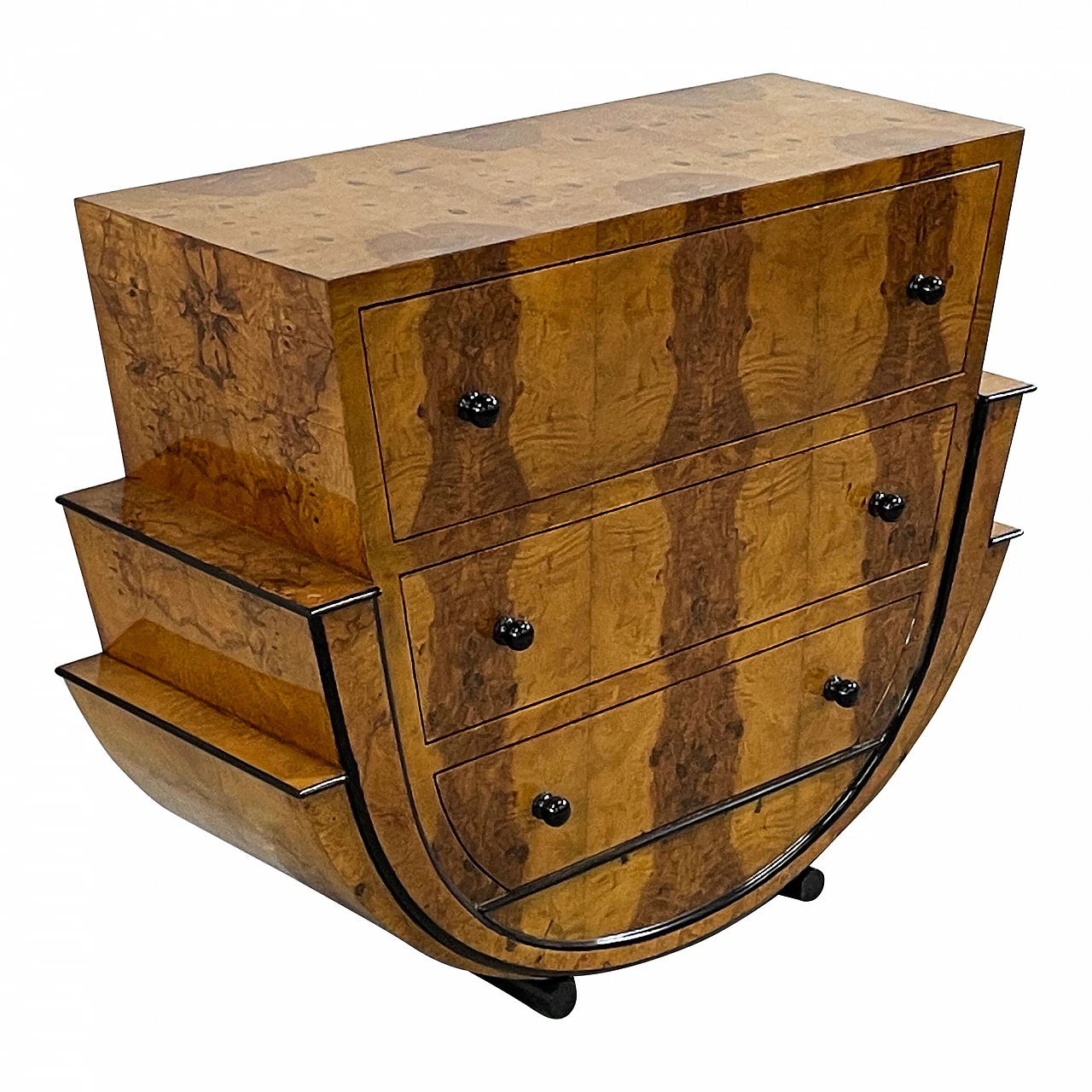 Walnut dresser with three drawers in Art Deco style, 1980s 4