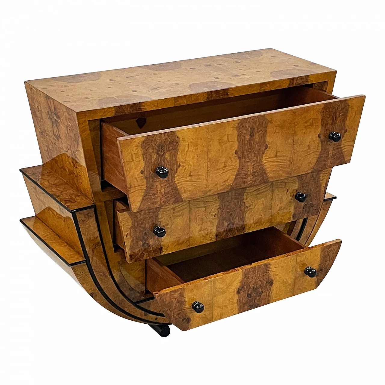 Walnut dresser with three drawers in Art Deco style, 1980s 5