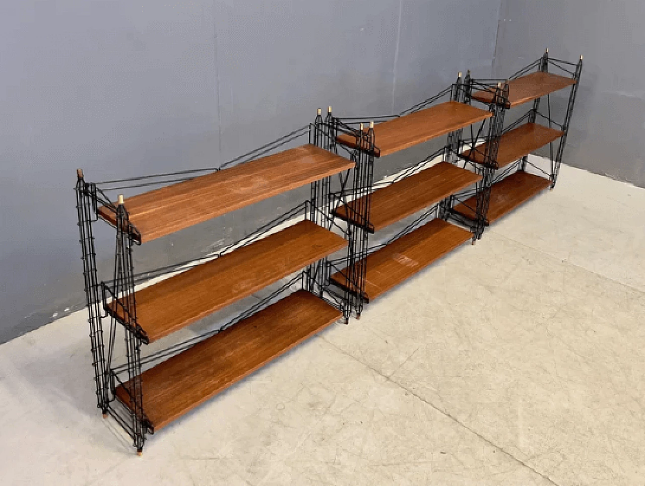 Libreria modulare in legno e metallo, anni '60 5