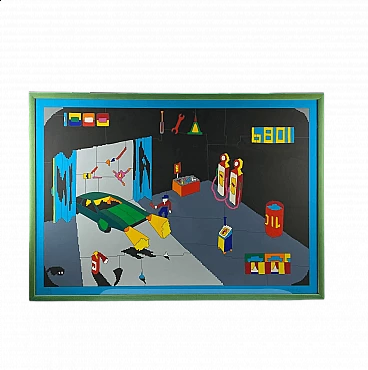 Ugo Nespolo, Garage, screen print, 1980s