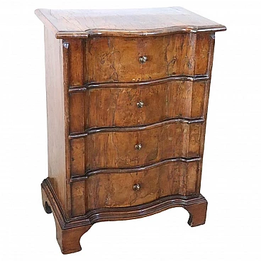 Walnut panelled wood bedside table, 17th century