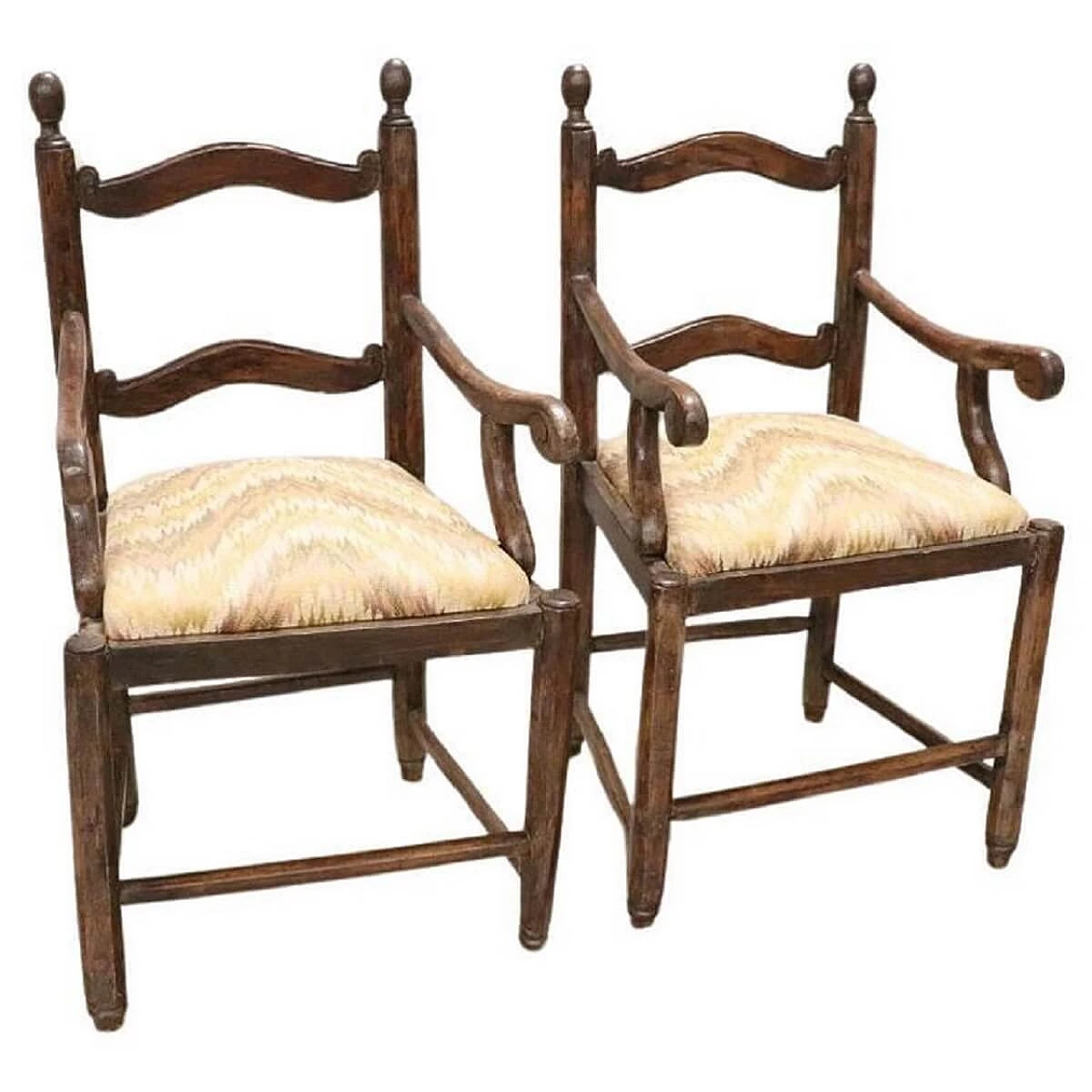 Pair of Louis XVI solid walnut armchairs, 18th century 1